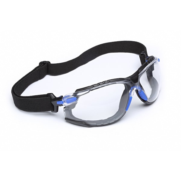 3M Safety Glasses Kit W/ Elastic Strap, Foam Gasket, Solus 1000, Anti-Fog, Black/Blue, Clear - S1101SGAF-KT