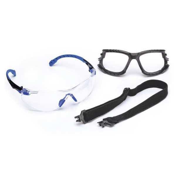 3M Safety Glasses Kit W/ Elastic Strap, Foam Gasket, Solus 1000, Anti-Fog, Black/Blue, Clear - S1101SGAF-KT
