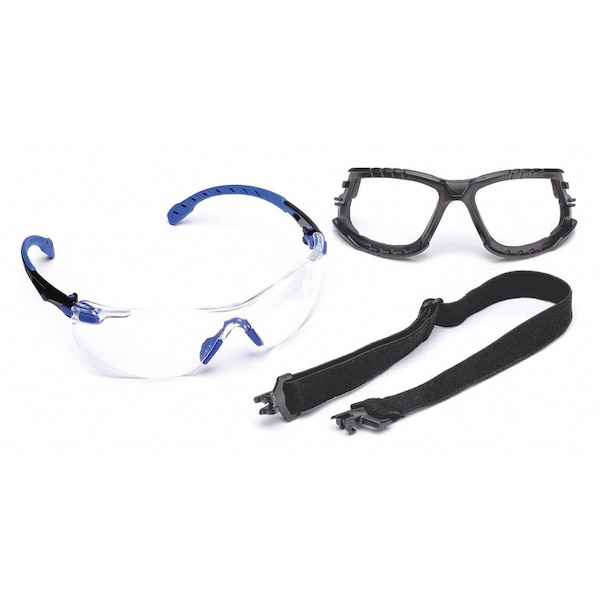 3M Safety Glasses Kit W/ Elastic Strap, Foam Gasket, Solus 1000, Anti-Fog, Black/Blue, Clear - S1101SGAF-KT