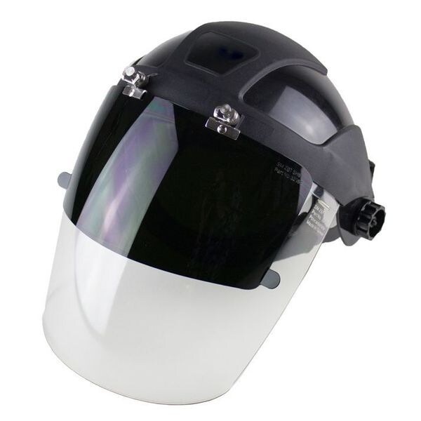 Sellstrom Ratchet Face Shield Assembly, Clear Visor, 9" Height, Ratchet Suspension, Anti-Fog Lens, Black - S32161