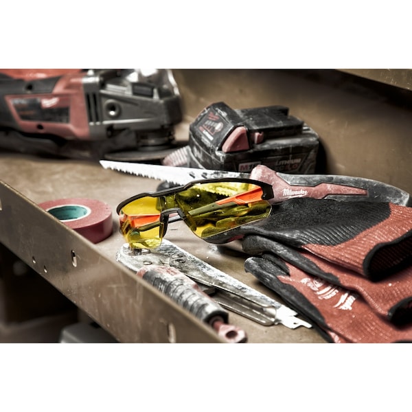 Milwaukee Tool Safety Glasses Anti-Scratch, Yellow Lens, Half-Frame, Wraparound - 48-73-2101