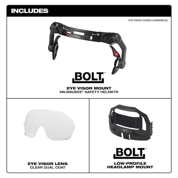 Milwaukee Tool BOLT Clear Dual Coat Lens Eye Visor for Milwaukee Safety Helmets - 48-73-1411
