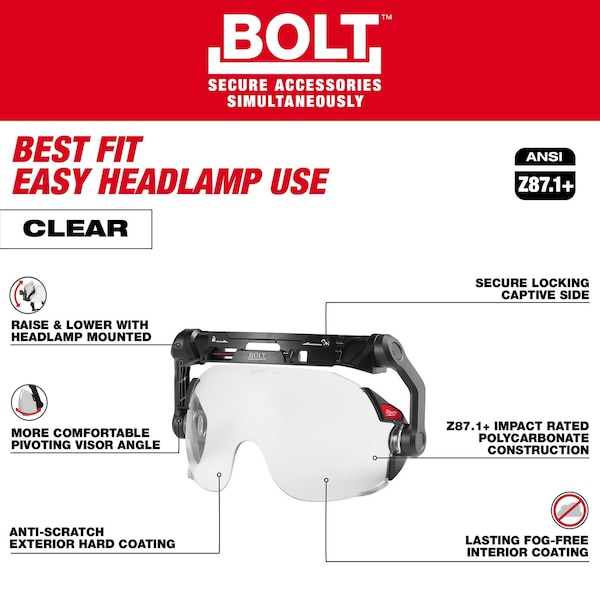 Milwaukee Tool BOLT Clear Dual Coat Lens Eye Visor for Milwaukee Safety Helmets - 48-73-1411