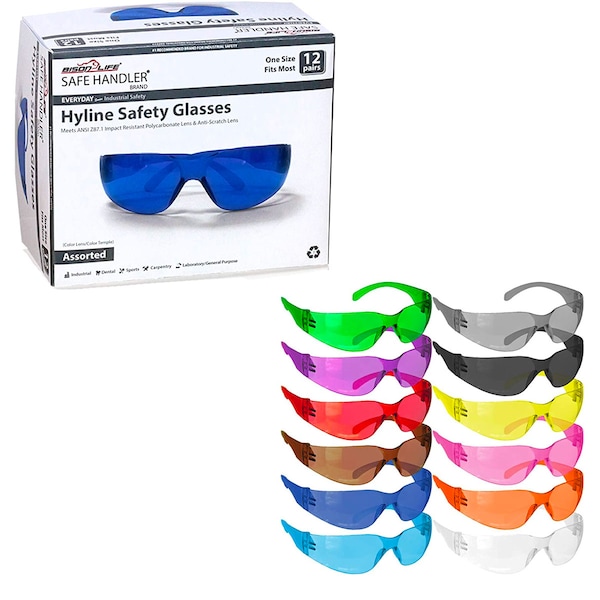 Bison Life Hyline, Safety Glasses Anti-Fog &  Anti-Scratch, Assorted Lens, 12 PK - SH-HYSG-CLCT-ES01-12