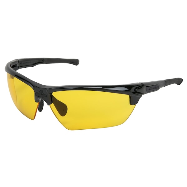 Mcr Safety Glasses, Dominator DM3 Black Frame, Amber MAX6, 12PK - DM1334PF