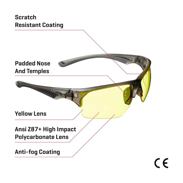 Allen Co Outlook Shooting Safety Glasses, Yellow Lenses, ANSI Z87.1+ & CE Rated - 2382