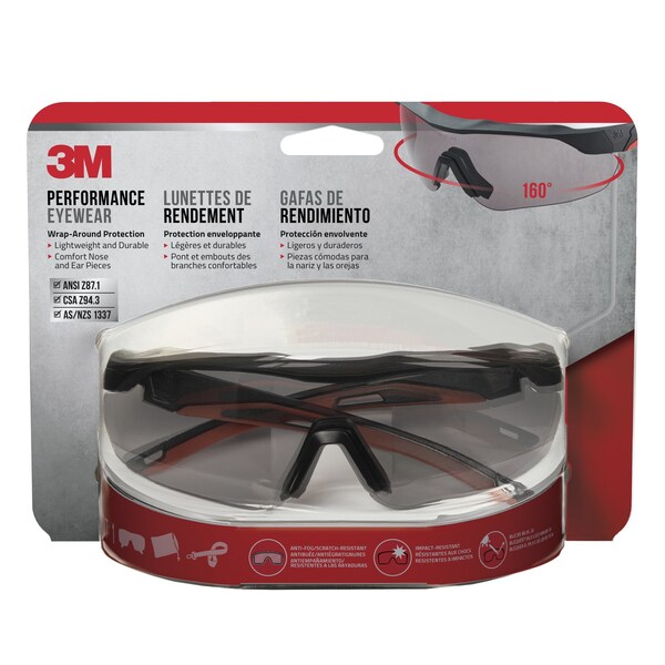 Scotch 3M Anti-Fog Safety Glasses Gray Lens Black/Red Frame 1 pc - 47091H1-DC