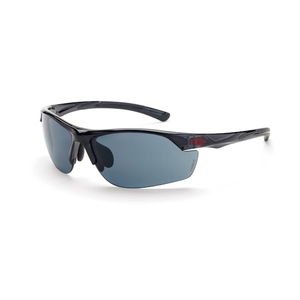 Crossfire Safety Glasses, Wraparound Smoke Polycarbonate Lens, Scratch-Resistant,  - 16428