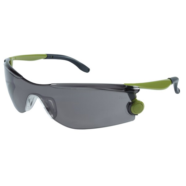 Mcr Safety Glasses, Mantis Green Temples Gray Lens, 12PK - MT122