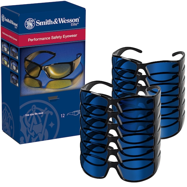 Smith & Wesson Elite, Safety Glasses Anti-Scratch, Blue Mirror Lens, Full-Frame, Wraparound - 21307