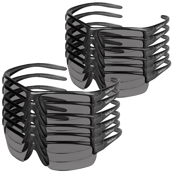 Smith & Wesson Equalizer Safety Glasses, Anti-Fog, Scratch-Resistant, Wraparound, Gray Half-Frame, Smoke Lens - 21297