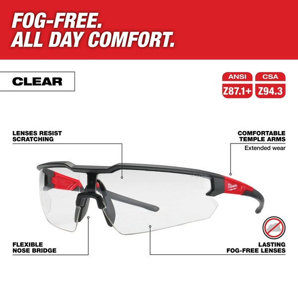 Milwaukee Tool Safety Glasses Anti-Fog &  Anti-Scratch, Clear Lens, Half-Frame, Wraparound - 48-73-2013
