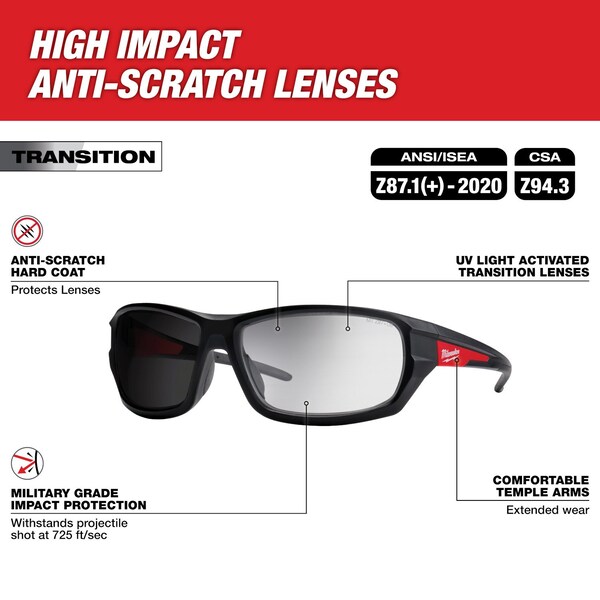 Milwaukee Tool Safety Glasses Anti-Scratch, Silver Lens, Full-Frame, Wraparound - 48-73-2128