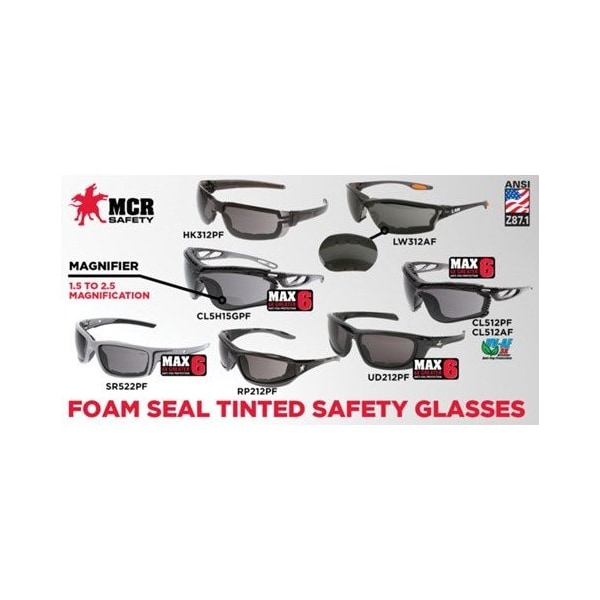 Mcr Safety Checklite CL5, Safety Glasses Anti-Fog &  Anti-Scratch, Gray Lens, Half-Frame, Wraparound - CL5H15GPF