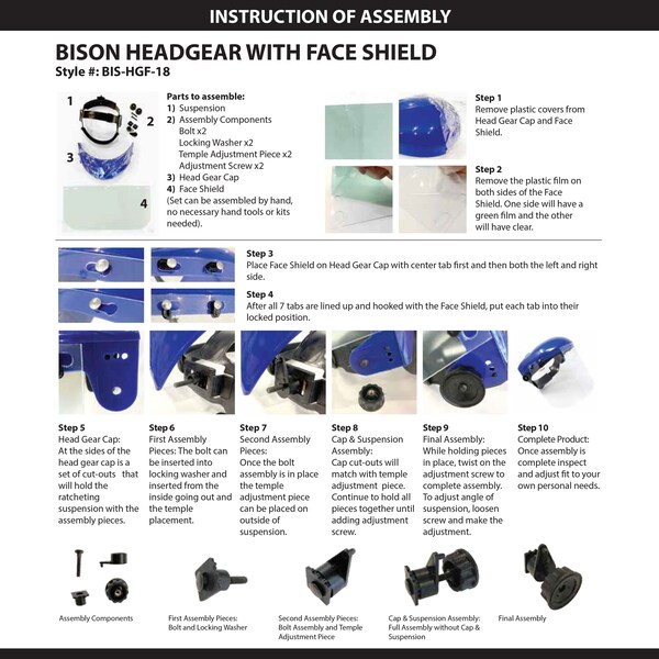 Bison Life Safety Headgear with Clear Poly carbonate Face Shield - BIS-HGF-18