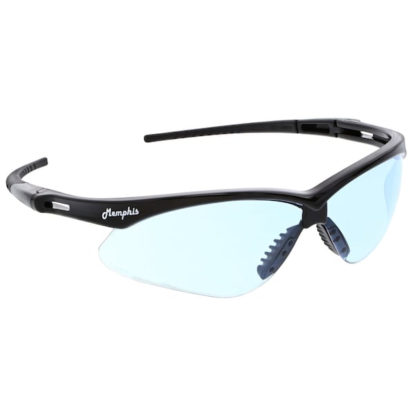 Mcr Safety Glasses, Memphis MP1 Black Frame, Light Blue, 12PK - MP113