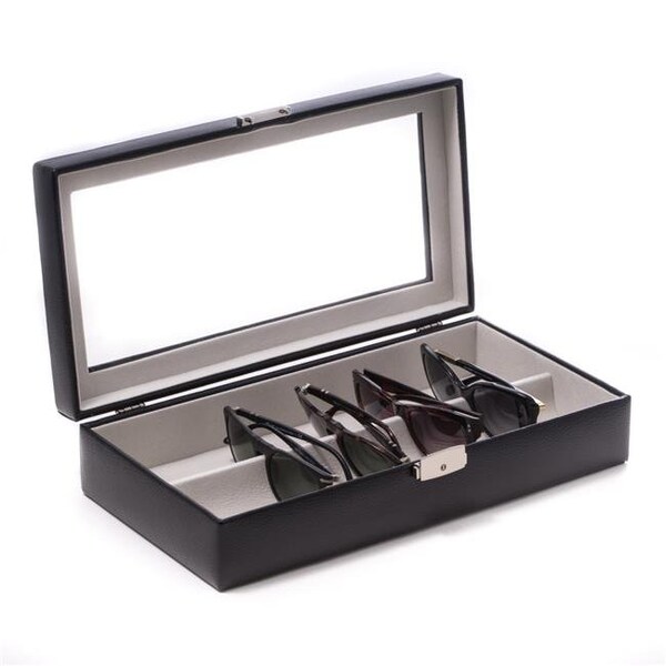 Bey Berk International Bey-Berk International BB643BLK Leather Multi Eyeglass Case with Glass Top & Locking Clasp; Velour lined - Black - BB643BLK