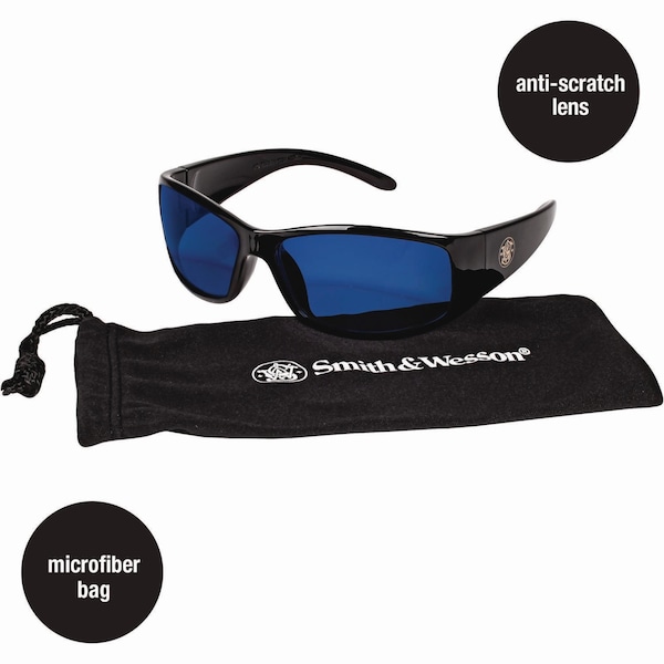 Smith & Wesson Elite Safety Glasses 3016314, Black Frame, Blue Mirror Polycarbonate Lens, 12PK - 21307