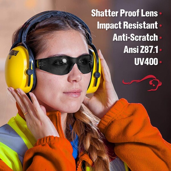 Bison Life Keystone, Safety Glasses Anti-Scratch, Gray & Black Lens, 12 PK - BL-KSSG1-CLCT-GYBK-12