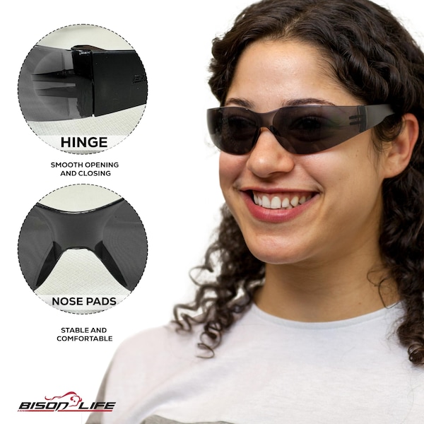 Bison Life Keystone, Safety Glasses Anti-Scratch, Gray & Black Lens, 12 PK - BL-KSSG1-CLCT-GYBK-12