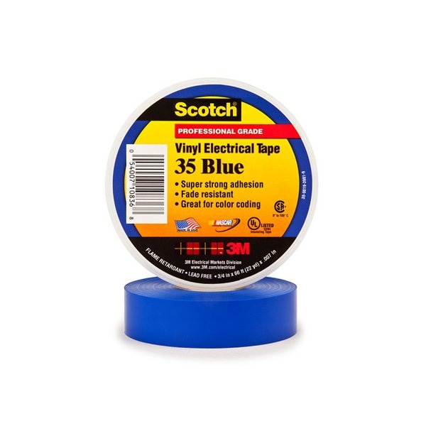 3M Cinta eléctrica azul 3M 35, 3/4'' x 66', paquete de 100 unidades - BUY00012383