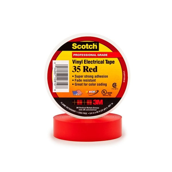 3M 3/4'' x 66' Cinta eléctrica roja 3M 35, paquete de 10 - T96403510PKR