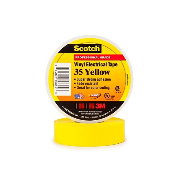 3M 3/4'' x 66' Cinta Eléctrica Amarilla 3M 35, 100 paquetes - BUY00012389
