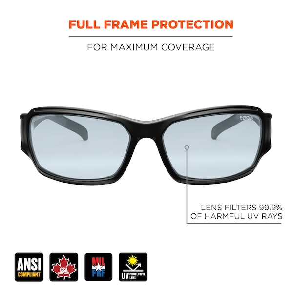 Ergodyne Safety Glasses, Indoor/Outdoor Matte Black Frame - THOR-AFAS