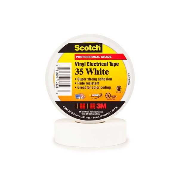 3M 3/4'' x 66' Cinta eléctrica blanca 3M 35, paquete de 100 - BUY00012388