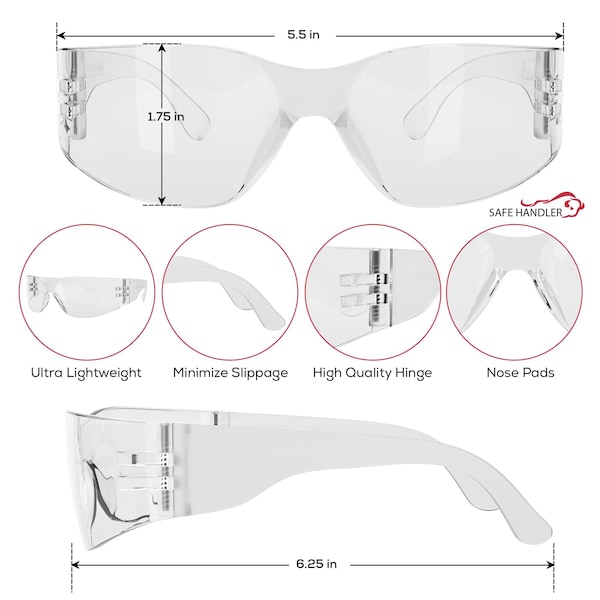 Bison Life Hyline-Clear, Safety Glasses Anti-Fog &  Anti-Scratch, Clear Lens, Wraparound - SH-HYSG-CLLCLT-ES01