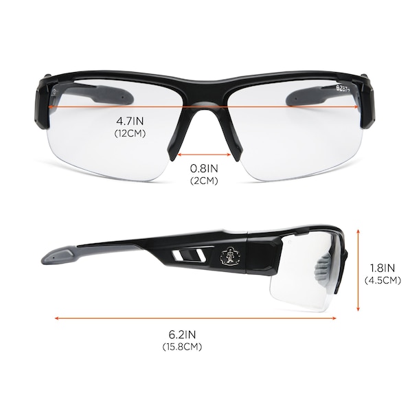 Ergodyne Safety Glasses, Clear Matte Black Frame - DAGR-AFAS