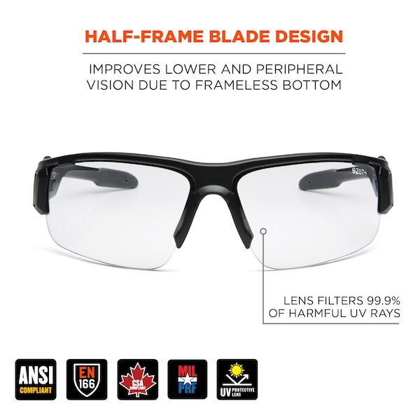 Ergodyne Safety Glasses, Clear Matte Black Frame - DAGR-AFAS