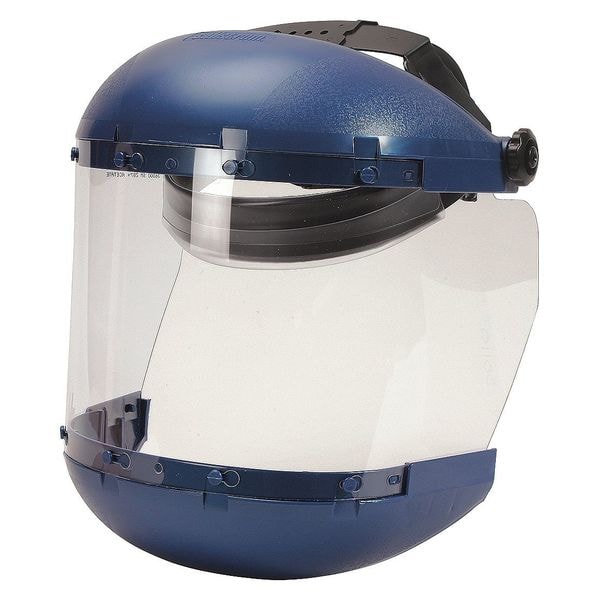 Sellstrom Ratchet Face Shield Assembly, Clear Visor, 6-1/2" Height, Ratchet Suspension, Anti-Fog Lens, Blue - S38140