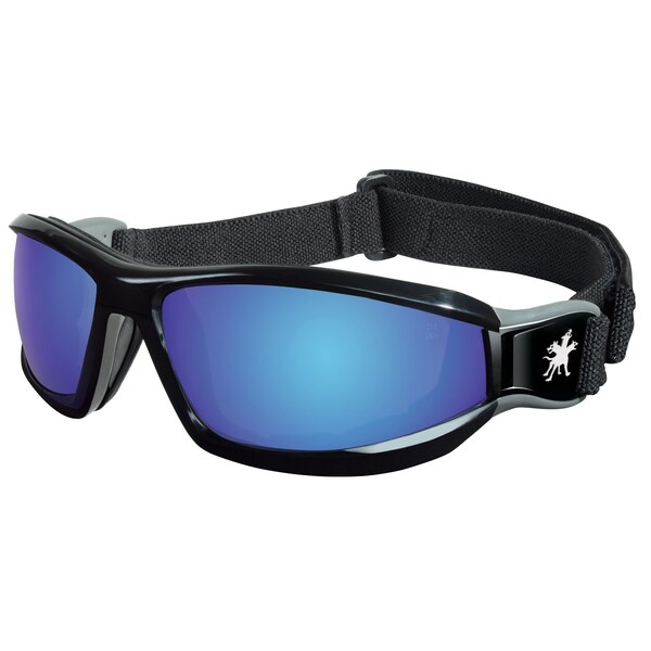 Mcr Safety Glasses, Reaper 1 Black Frm w/ Strap Blue Dmd Mir, 12PK - RP118B