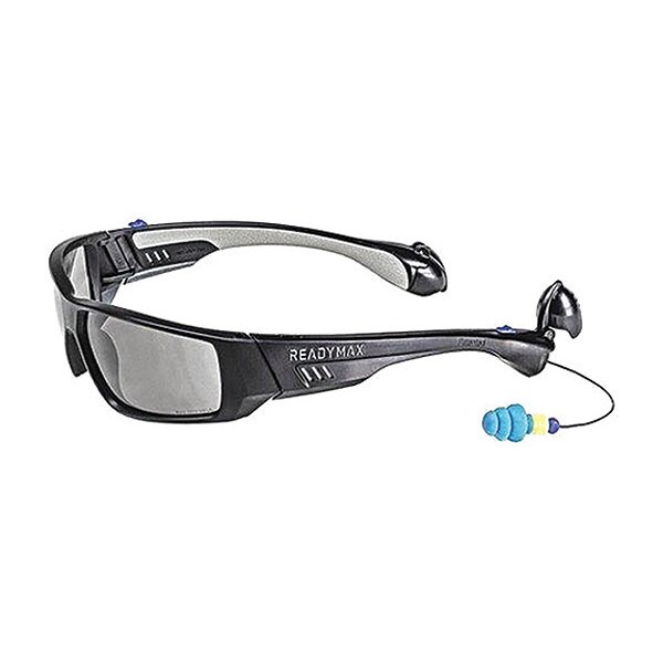 Readymax SoundShield Pro Series 1 Safety Glasses w/ 25NRR Earplugs Black Frame Gry Lens - GLPS1-GR