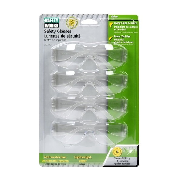 Safety Works Professional SAFETY WORKS Safety Glasses, Unisex, AntiFog Lens, Rimless Frame - 10087608