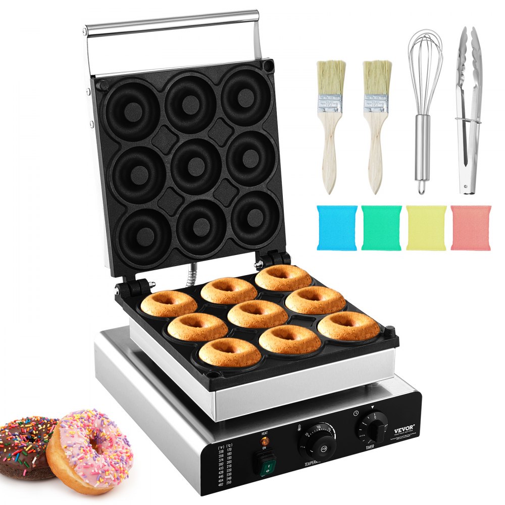 VEVOR Electric Donut Maker, 2000W Commercial Doughnut Machine with Non-stick Surface, 9 Holes Double-Sided Heating Waffle Machine Makes 9 Doughnuts, Temperature 122-572℉, for Restaurant and Home Use - XXSYTTQJ110VQBD4TV1