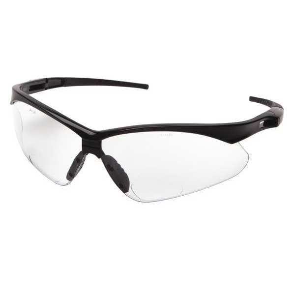 Condor Agitator Safety Reading Glasses, Black Wraparound Frame, +2.00 Diopter, Clear Lens, M - 52YP38