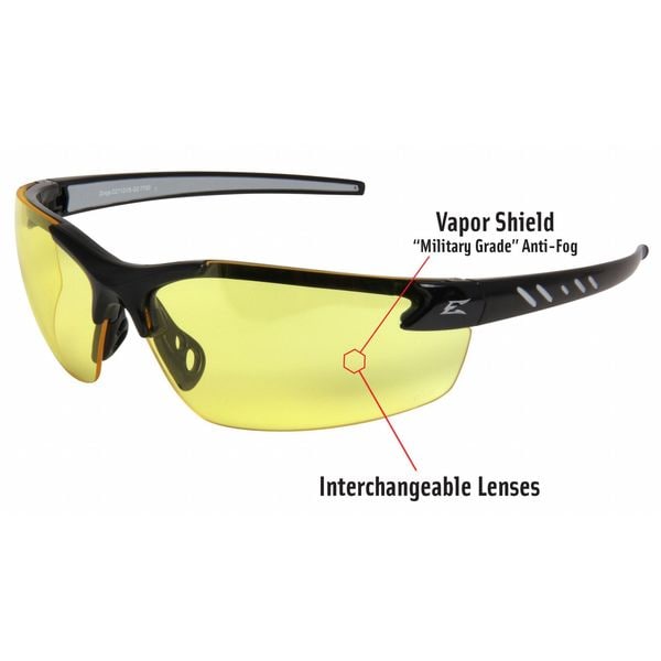 Edge Eyewear Zorge G2 Vapor Shield, Safety Glasses Anti-Fog, Anti-Static & Anti-Scratch, Amber Lens, Half-Frame - DZ112VS-G2
