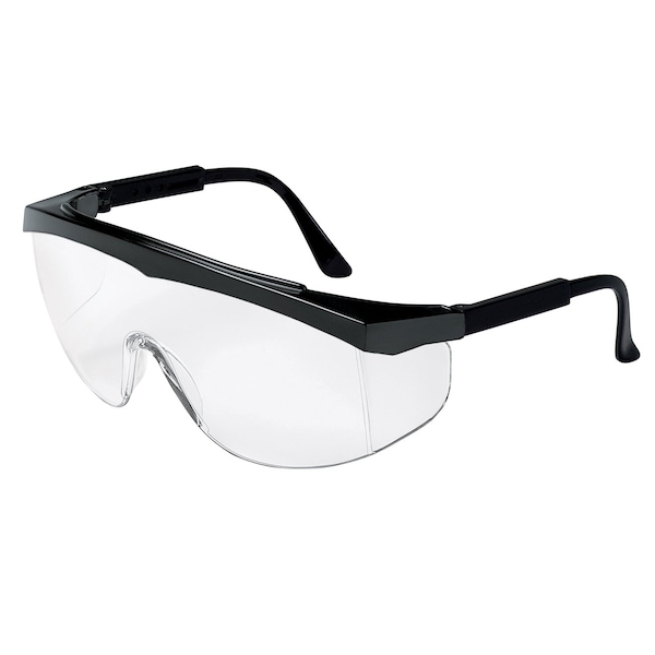Mcr Safety Glasses, SS1 Black Frame, Clear Lens Uncoated, 12PK - SS010
