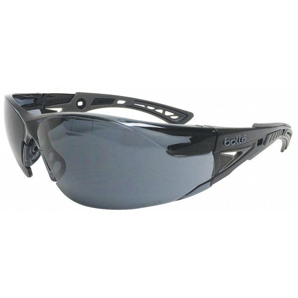 Bolle Safety Rush+, Safety Glasses Anti-Fog, Anti-Static & Anti-Scratch, Gray Lens, Frameless, Wraparound - 40208