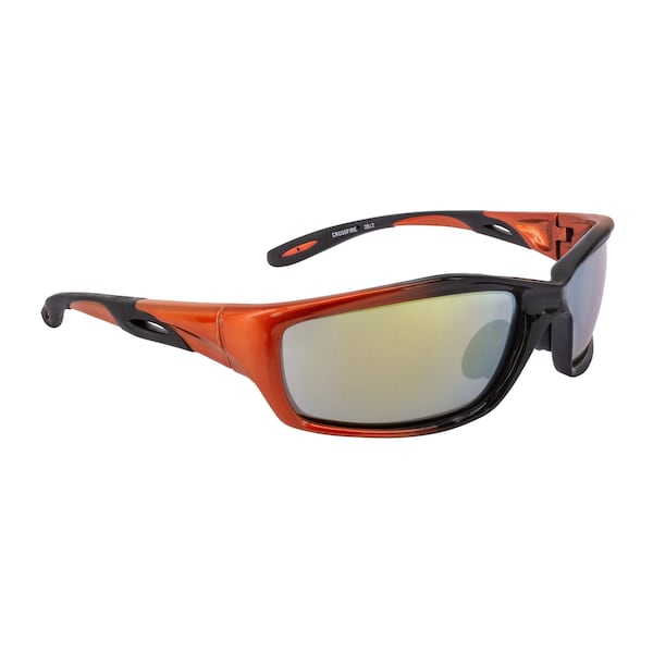 Crossfire Safety Glasses, Wraparound Gold Mirror Polycarbonate Lens, Scratch-Resistant,  - 2812
