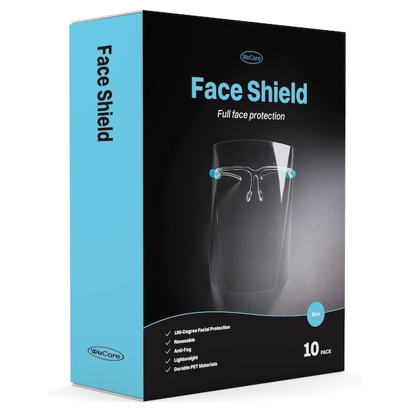 Wecare Face Shield Blue Eyeglasses Frame, Full Face Protection, includes Cleaning Cloth, 10PK - WMN100015