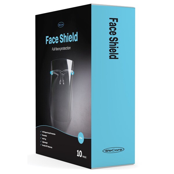 Wecare Face Shield Blue Eyeglasses Frame, Full Face Protection, includes Cleaning Cloth, 10PK - WMN100015
