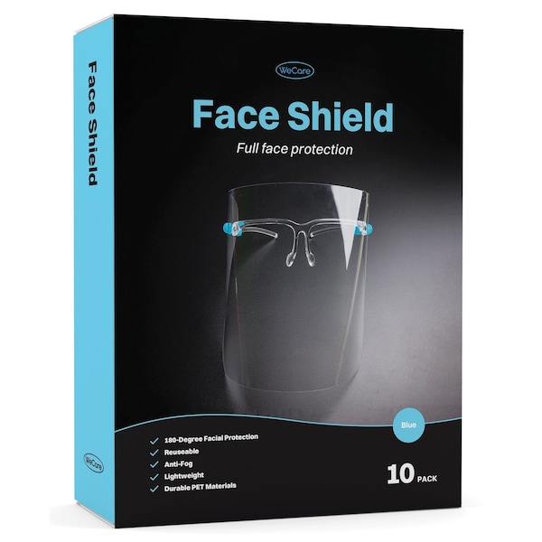 Wecare Face Shield Blue Eyeglasses Frame, Full Face Protection, includes Cleaning Cloth, 10PK - WMN100015