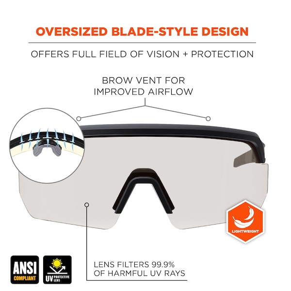 Ergodyne Safety Glasses, Indoor/Outdoor Anti-Fog &  Anti-Scratch Lens, Matte Black Frame - AEGIR-AFAS