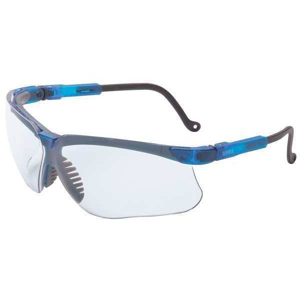 Honeywell Uvex Genesis Safety Glasses, Anti-Fog, Anti-Scratch, Half-Frame, Vapor Blue Frame, Clear Lens - S3240HS