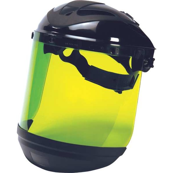 Sellstrom Face Shield Assembly, Green Visor, Polycarbonate, Ratchet Suspension, Anti-Fog Lens, Black - S31200