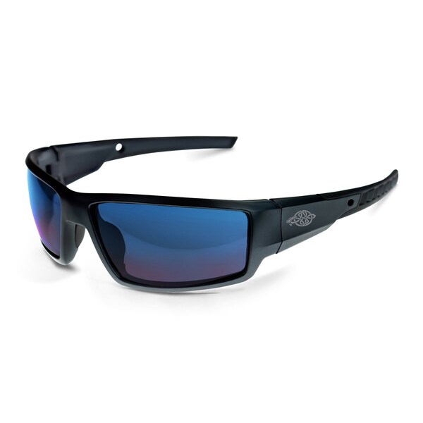 Crossfire Safety Glasses, Wraparound Blue Mirror Polycarbonate Lens, Scratch-Resistant, 12PK - 41626
