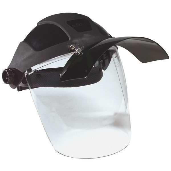 Sellstrom Ratchet Face Shield Assembly, Clear Visor, Polycarbonate, Ratchet Suspension, Anti-Fog Lens, Black - S32181